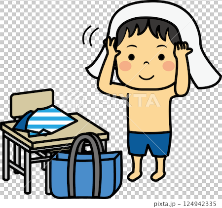 Elementary school boy changing clothes for swimming 124942335