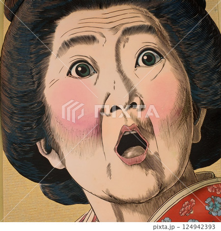 驚きの表情を浮かべる着物姿の老婆 イラスト 驚きの表情を浮かべる着物姿の老婆 イラスト 124942393