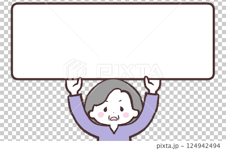 Illustration of an angry senior woman holding up a sign Illustration of an angry senior woman holding up a sign 124942494