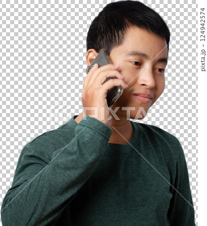 Asian man talking smartphone. Asian man talking smartphone. 124942574