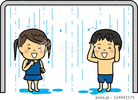 シャワーを浴びる小学生男女 シャワーを浴びる小学生男女 124942575