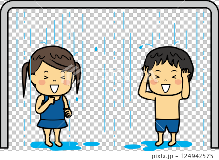シャワーを浴びる小学生男女 シャワーを浴びる小学生男女 124942575
