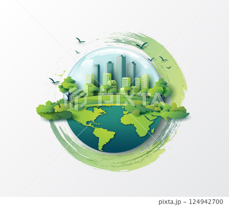 Paper Cut Eco Green City Concept 124942700