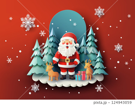 Santa Claus in a Festive Paper-Cut Winter Wonderland 124943059