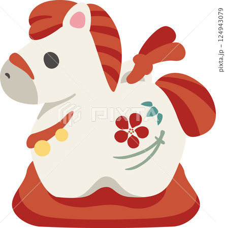 年賀2026　年賀状　2026　土鈴　干支　馬　午　午年　うまどし　かわいい　飾り　イラスト素材 124943079