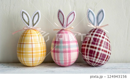 colorful easter eggs on grey background 124943156