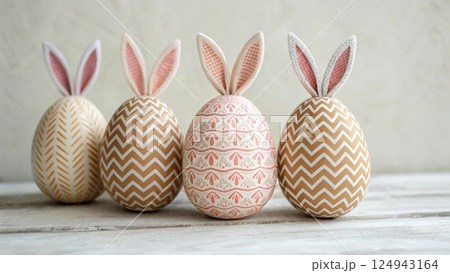 easter composition with painted eggs 124943164