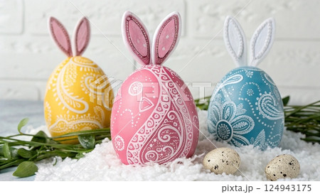 easter bunny in a nest with eggs 124943175