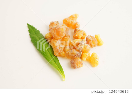 Frankincense or olibanum aromatic resin used in incense and perfumes. 124943613