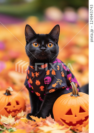 ペットと年中行事 | ハロウイン（黒猫） 124943743