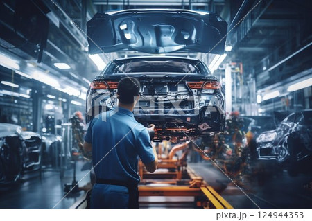 Meticulous Mastery: Engineer's Portrait in Automotive Production Realm. Generative ai Meticulous Mastery: Engineer's Portrait in Automotive Production Realm. Generative ai 124944353