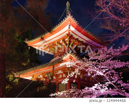 ライトアップされた三重塔 ライトアップされた三重塔 124944488