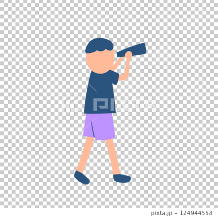 一個男孩透過望遠鏡觀察的插圖 一個男孩透過望遠鏡觀察的插圖 124944558