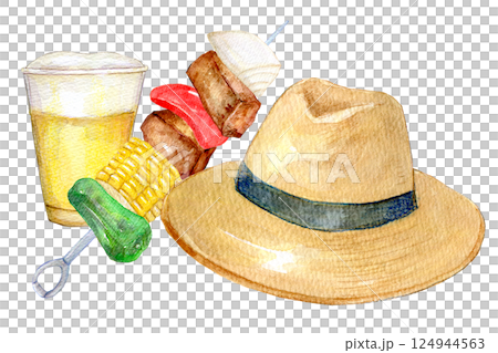 水彩イラスト　初夏のバーベキュー 124944563