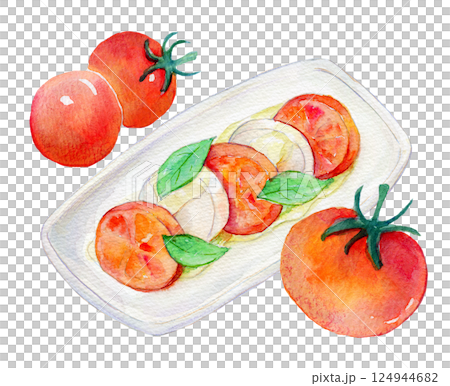 Watercolor illustration: Fresh tomato caprese 124944682