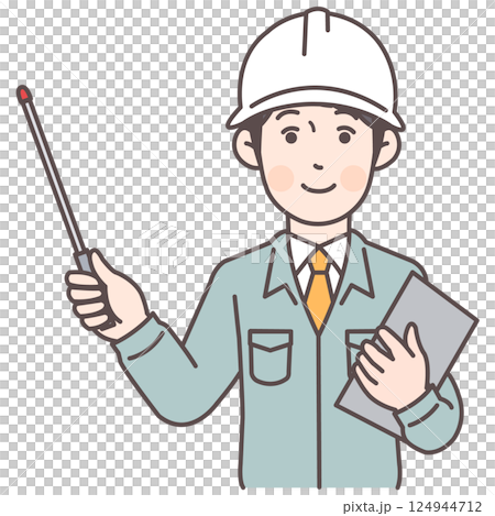 Male construction worker holding a pointer Male construction worker holding a pointer 124944712