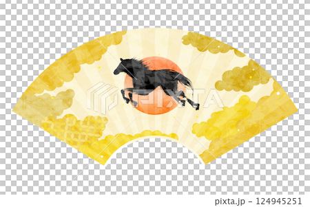 日式馬圖案雲海背景折扇，2026 年生肖日式材料 124945251