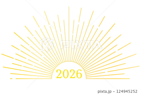 サンバースト、初日の出イメージ、2026年のシンプルな年賀状素材 124945252