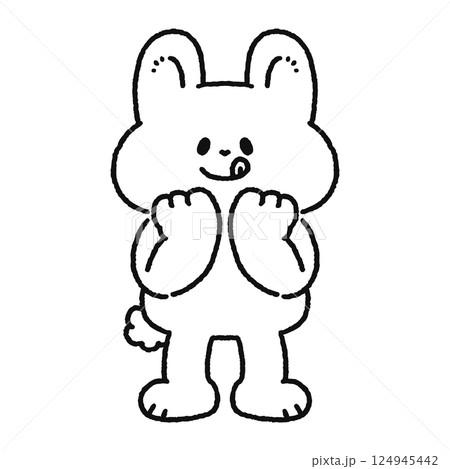 舌をペロリと出したウサギ 線画 舌をペロリと出したウサギ 線画 124945442
