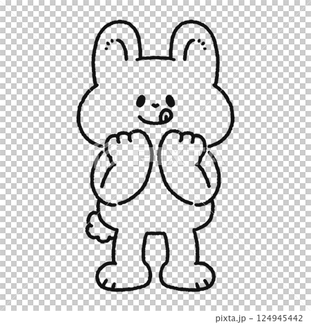 舌をペロリと出したウサギ 線画 舌をペロリと出したウサギ 線画 124945442