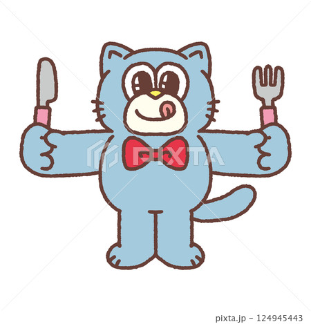 フォークとナイフを持った猫 124945443