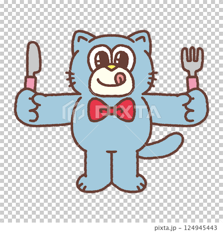 拿著刀叉的貓 124945443