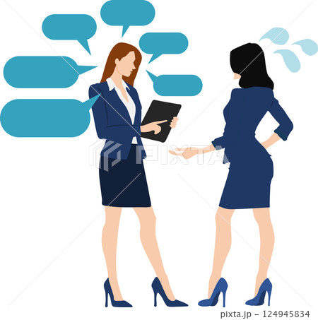 過剰な要求するビジネスウーマンのイラスト 過剰な要求するビジネスウーマンのイラスト 124945834