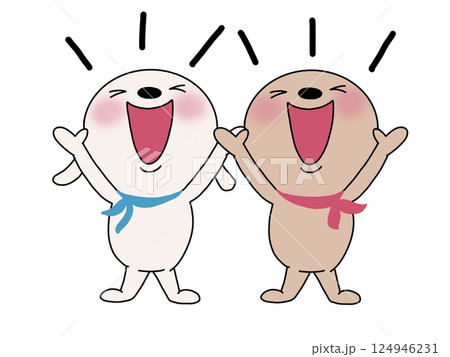 バンザイするウサギとクマ 124946231