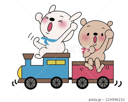 機関車に乗るウサギとクマ 機関車に乗るウサギとクマ 124946232