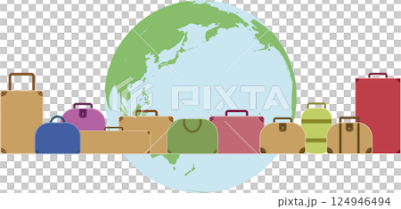 手提箱和地球儀環遊世界 — — 教育、旅遊和商業的全球插畫 124946494