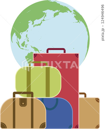 世界を旅するスーツケースと地球 ― 教育・旅行・ビジネスのグローバルイラスト 124946496