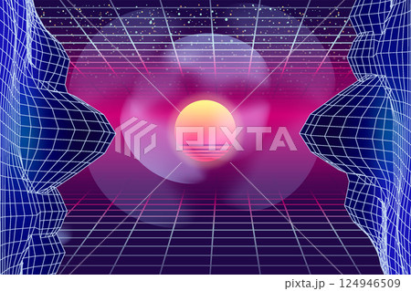 Synthwave retro banner vaporwave aesthetic background 124946509