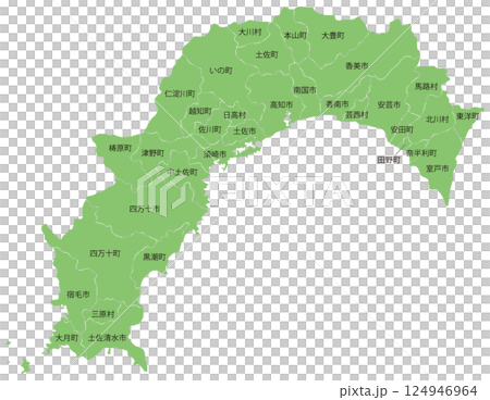 Dividable map of Kochi prefecture with city and town names 124946964