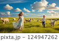 草原で放牧する子供達 124947262