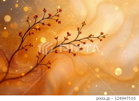Golden Blossoms Dance Gracefully in a Dreamy, Shimmering Landscape. Generative AI 124947510