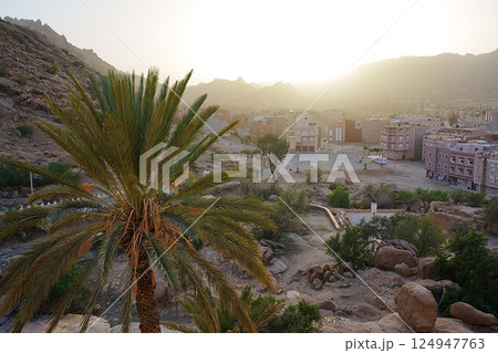 Landscape with sun set in African Tafraout city in Morocco 124947763