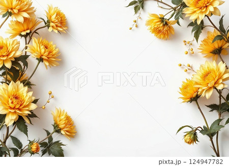 Bright Yellow Flowers Create a Cheerful Frame for a Serene Background. Generative AI 124947782