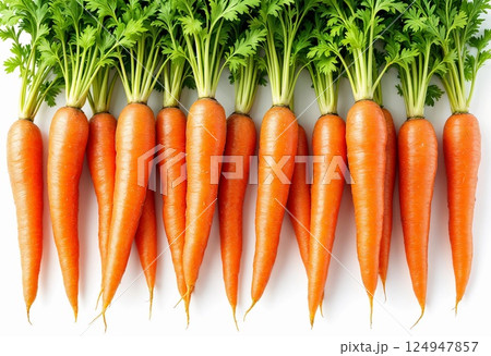 Freshly Harvested Carrots Lined up Against a Bright Background. Generative AI Freshly Harvested Carrots Lined up Against a Bright Background. Generative AI 124947857