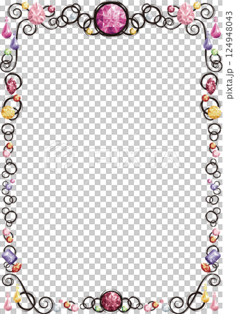 垂直框架裝飾有珠寶(暖色,黑線) 垂直框架裝飾有珠寶(暖色,黑線) 124948043