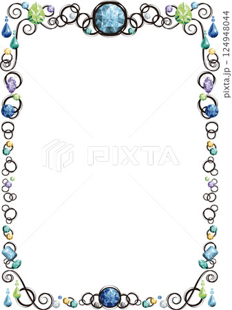 宝石で飾られた縦長のフレーム(寒色・黒線) 宝石で飾られた縦長のフレーム(寒色・黒線) 124948044