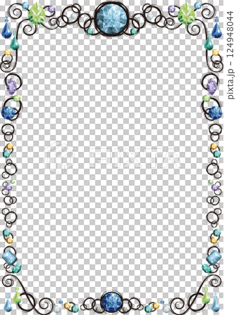 宝石で飾られた縦長のフレーム(寒色・黒線) 宝石で飾られた縦長のフレーム(寒色・黒線) 124948044