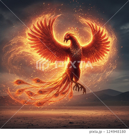 美しい炎のシルエットと美しい朝日の背景 124948180