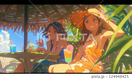 沖縄の夏のバカンスをエンジョイする女性 124948425