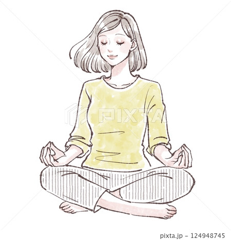 瞑想をする女性のイラスト 瞑想をする女性のイラスト 124948745