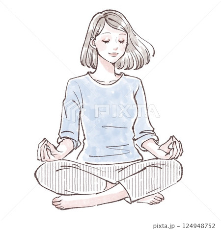 瞑想をする女性のイラスト 瞑想をする女性のイラスト 124948752