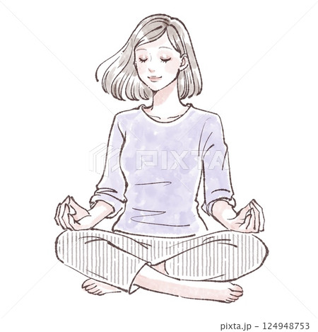 瞑想をする女性のイラスト 瞑想をする女性のイラスト 124948753