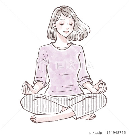 瞑想をする女性のイラスト 瞑想をする女性のイラスト 124948756