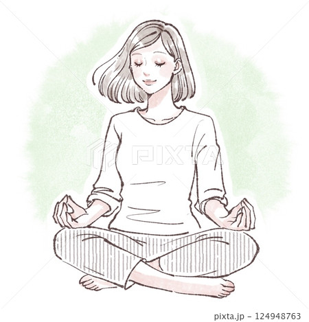 瞑想をする女性のイラスト 瞑想をする女性のイラスト 124948763