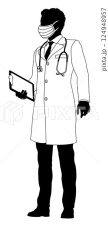 Doctor Man and Clipboard Medical Silhouette Person Doctor Man and Clipboard Medical Silhouette Person 124948957