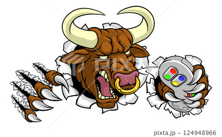 Bull Minotaur Longhorn Cow Gamer Mascot Cartoon 124948966